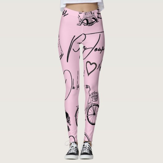 Mode, kalligrafie, Eiffeltoren, lippen Leggings (Voorkant)