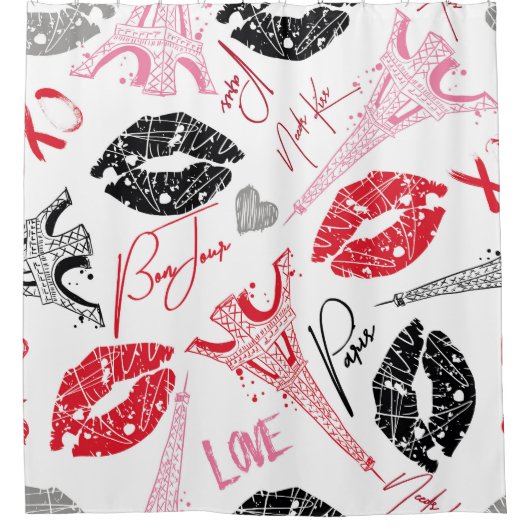 Mode, kalligrafisch Eiffeltoren patroon. Douchegordijn (Voorkant)