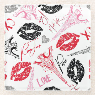 Mode, kalligrafisch Eiffeltoren patroon. Glazen Onderzetter