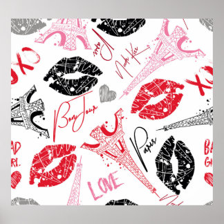 Mode, kalligrafisch Eiffeltoren patroon. Poster