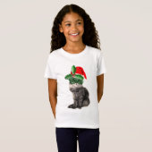 Mode Kat dat met het pet van de Kerstman poetst T-shirt (Voorkant volledig)