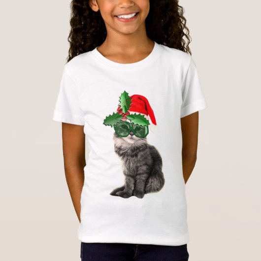 Mode Kat dat met het pet van de Kerstman poetst T-shirt (Voorkant)