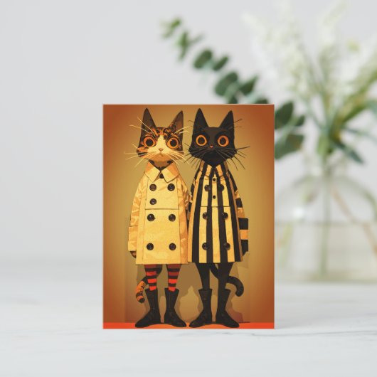 Mode katachtigen - eigenzinnige kattenjassen en la briefkaart (Staand voorkant)