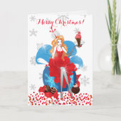 Mode kerstfeestelijke rode grijze illustratie feestdagen kaart (Voorkant)