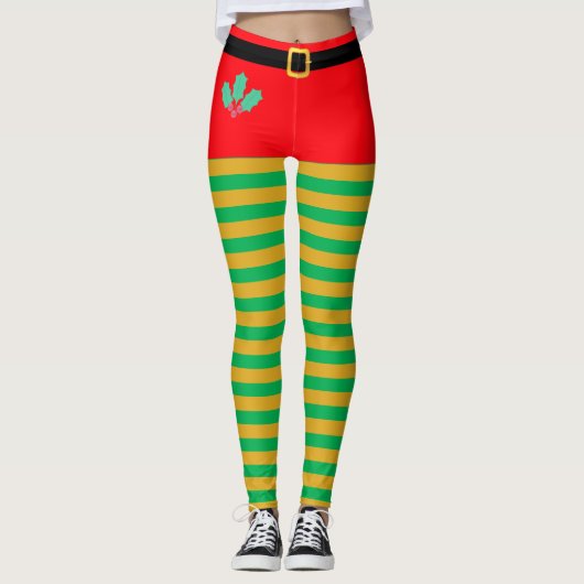 Mode Kerstmis Elf Striped leggings (Voorkant)
