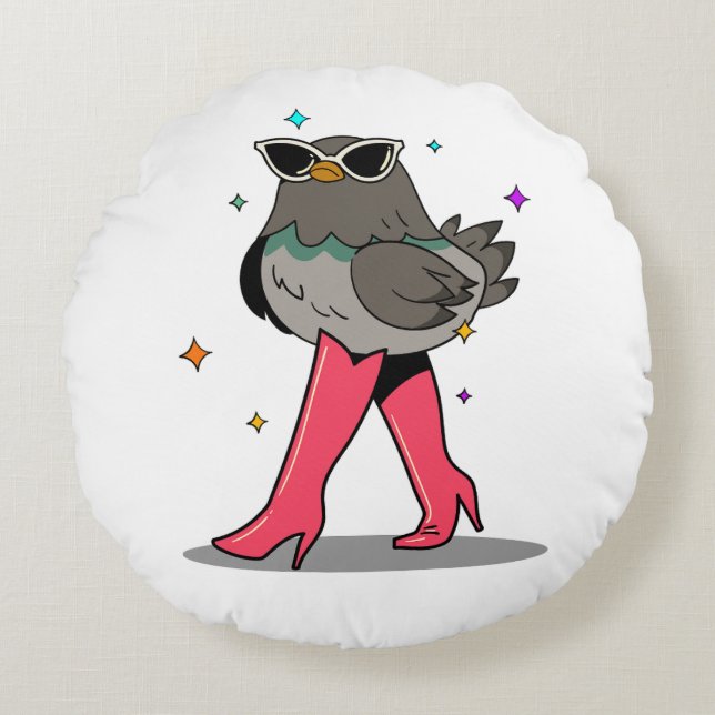 Mode Kuiken in Zonnebrillen & Laarzen  Rond Kussen (Voorkant)