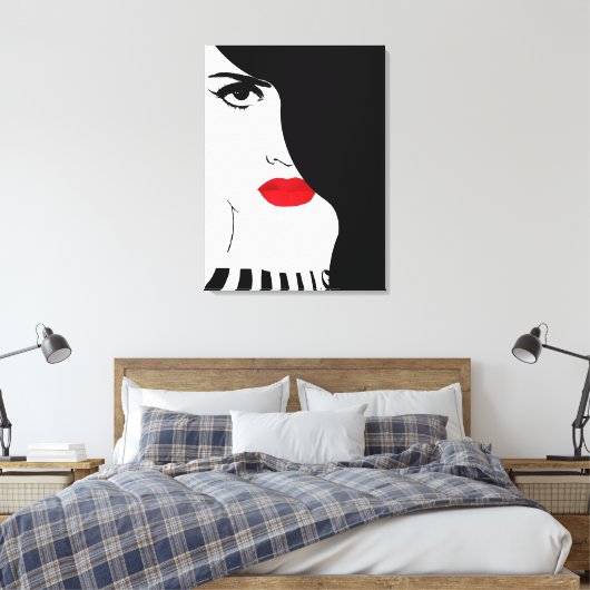 Mode kunst, zwart wit rode lippen vrouw canvas (Insitu (Slaapkamer))