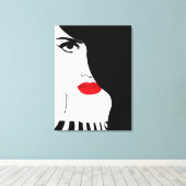 Mode kunst, zwart wit rode lippen vrouw canvas afdruk (Insitu (Houten vloer))