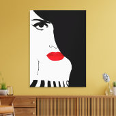 Mode kunst, zwart wit rode lippen vrouw canvas afdruk (Insitu (Woonkamer))