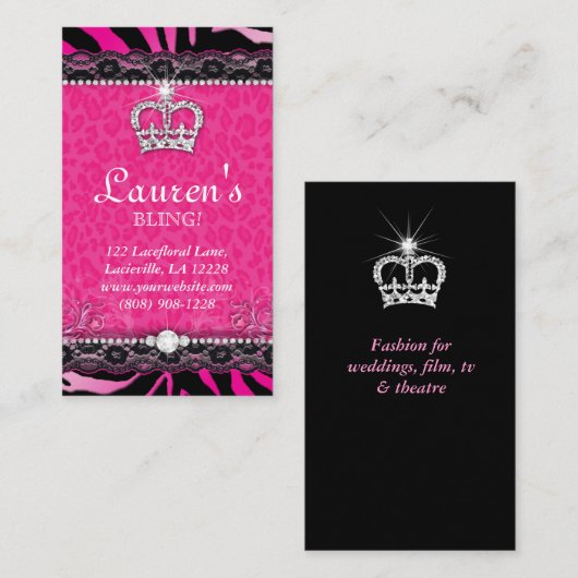 Mode Lace Pink Crown Tiara Modern Visitekaartje (Voorkant / Achterkant)