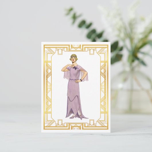  Mode Lavender Flapper Gown 1920 Briefkaart (Staand voorkant)