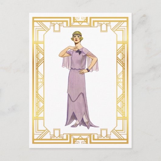  Mode Lavender Flapper Gown 1920 Briefkaart (Voorkant)