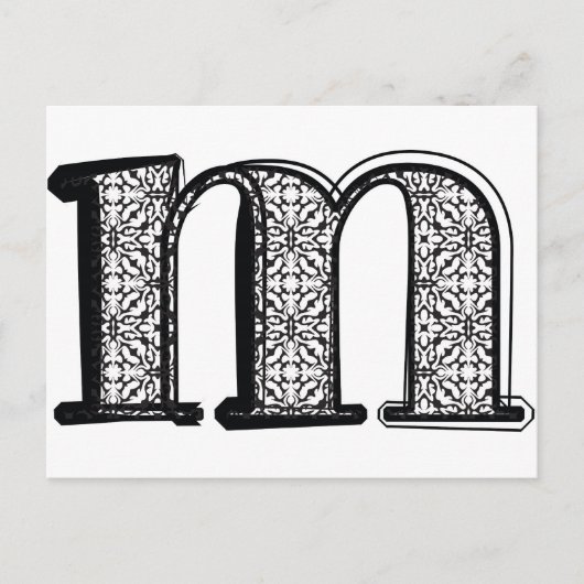 Mode lettertype, letter m briefkaart (Voorkant)