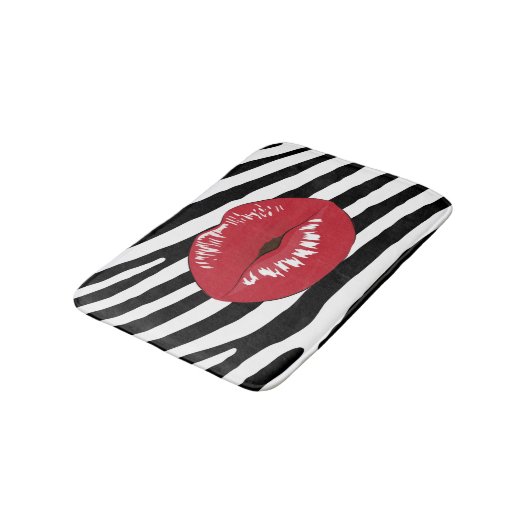 Mode lippen zebra glamour wit en zwart badmat (Gekanteld)
