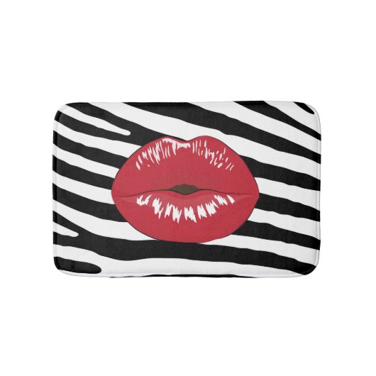 Mode lippen zebra glamour wit en zwart badmat (Voorkant)