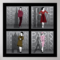 Mode Londen, New York, Parijs en Rome Poster