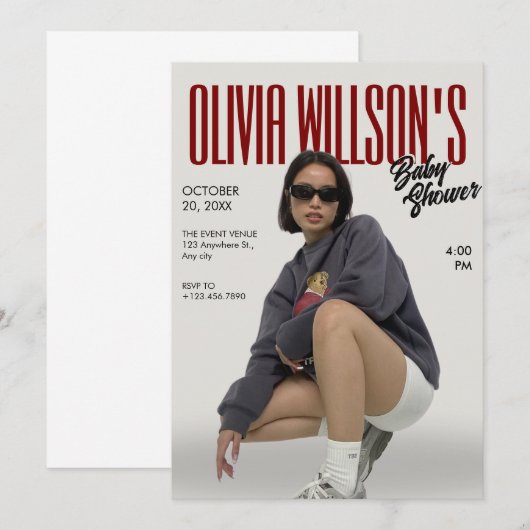 Mode magazine foto baby shower kaart (Voorkant / Achterkant)