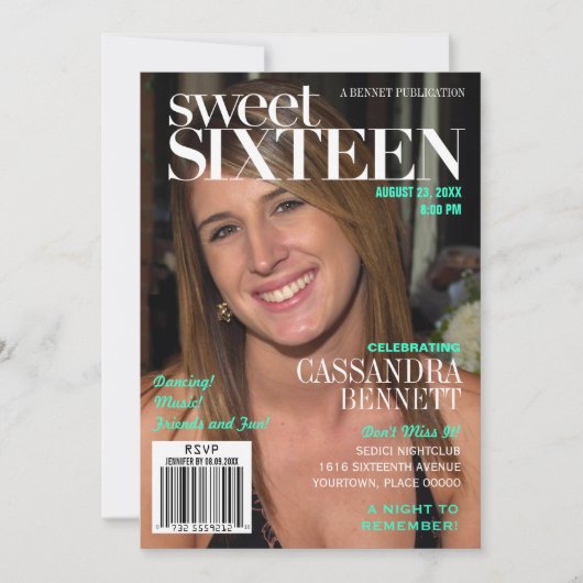 Mode Magazine Turquoise Sweet Sixteen Kaart (Voorkant)