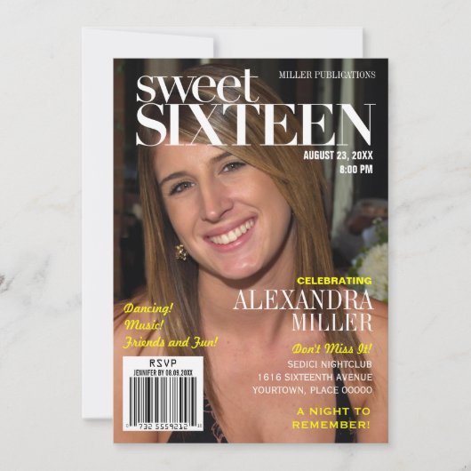 Mode Magazine Yellow Sweet Sixteen Party Kaart (Voorkant)