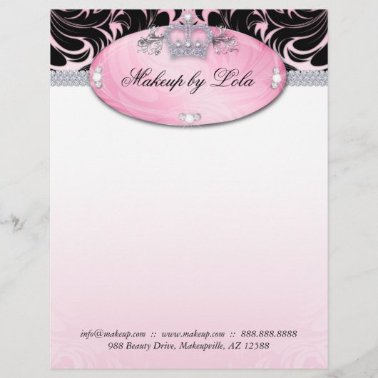 Mode Makeup Artist Letterhead Crown Pink Briefhoofd Sjabloon (Voorkant)