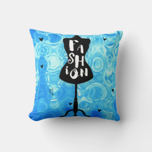 Mode Mannequin Standaard Blauw Retro Vintage Kussen