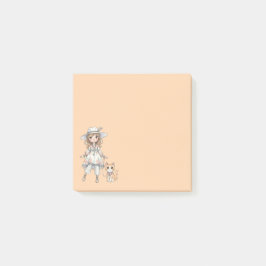 Mode meisje dat wandelt met haar kat post-it® notes