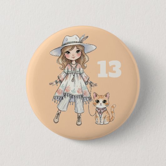 Mode meisje dat wandelt met haar kat ronde button 5,7 cm (Voorkant)