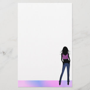 Mode meisje in Blue Jeans Stationery Writing Pape Briefpapier