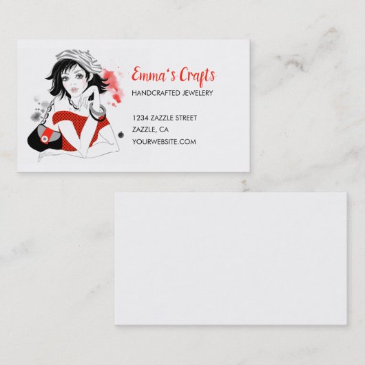 Mode Meisje in het rood Visitekaartje (Voorkant / Achterkant)