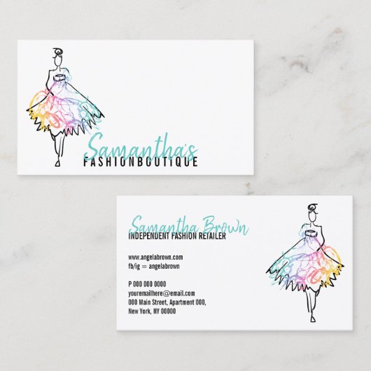 Mode meisje kleed schets zwarte boutique visitekaartje (Voorkant / Achterkant)