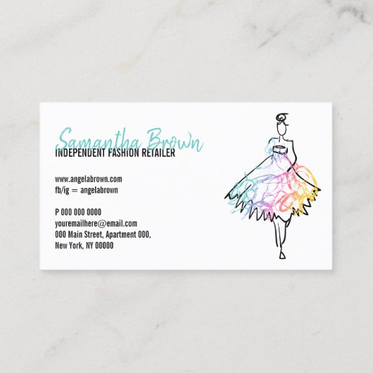 Mode meisje kleed schets zwarte boutique visitekaartje (Achterkant)