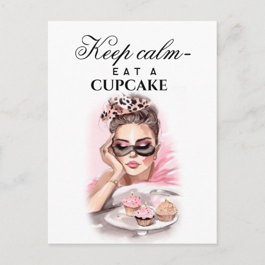 Mode meisje met cupcakes briefkaart (Voorkant)