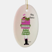Mode meisje met kerstpakketten keramisch ornament (Rechts)