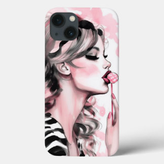 Mode meisje met lolly, roze waterverf Case-Mate iPhone case