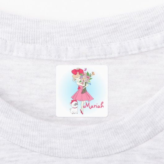 Mode Meisje met Pug Labels (Aangebracht)