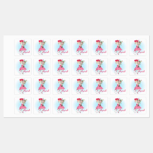 Mode Meisje met Pug Labels (Vel)