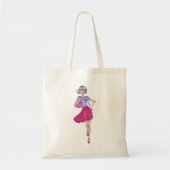Mode meisje met roze rok en paars bovenaan tote bag (Voorkant)