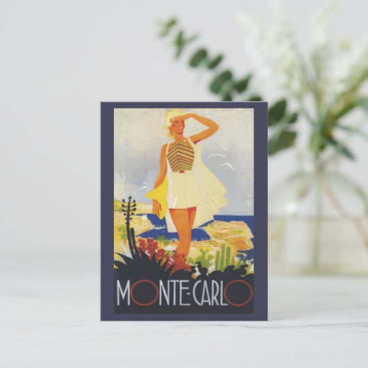 Mode Meisje Monte Carlo Strand Reizen Feestdagenkaart (Staand voorkant)