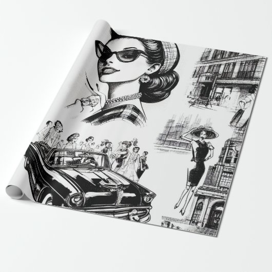  Mode Meisje Tekening Cadeaupapier (Uitgerold)