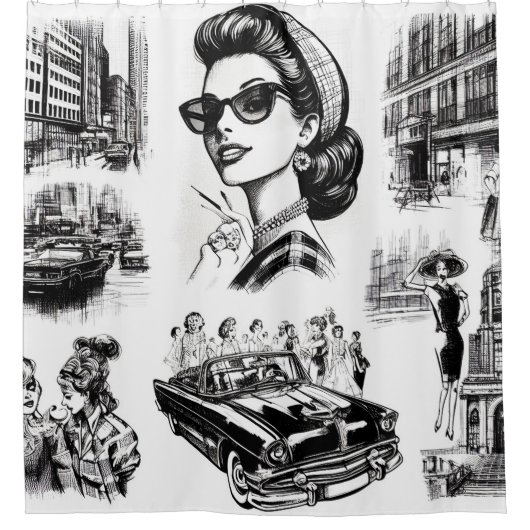  Mode Meisje Tekening Douchegordijn (Voorkant)