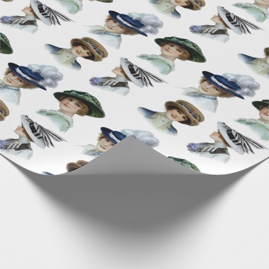  Mode meisjes in Edwardiaanse Petten Cadeaupapier (Hoek)