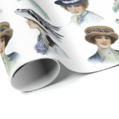  Mode meisjes in Edwardiaanse Petten Cadeaupapier (Rol Hoek)