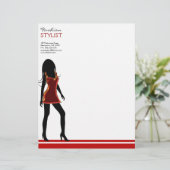 Mode Meisjes in Rode Jurk Letterhoofd Sjabloon Persoonlijk Briefhoofd (Staand voorkant)