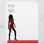 Mode Meisjes in Rode Jurk Letterhoofd Sjabloon Persoonlijk Briefhoofd (Voorkant / Achterkant)