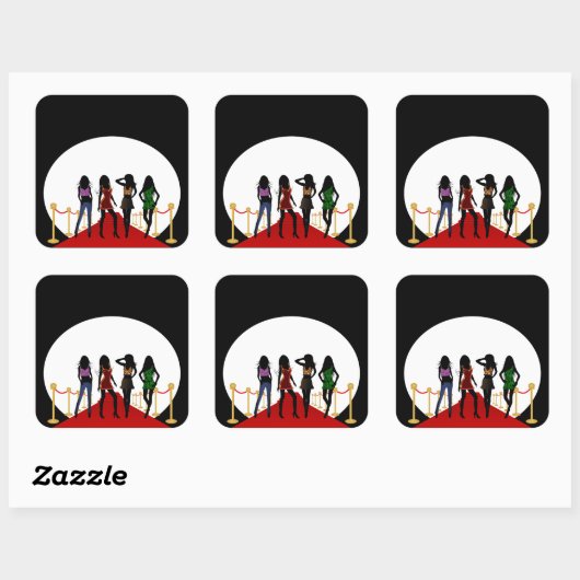 Mode Meisjes op de Rode Carpet Square Stickers (Vel)