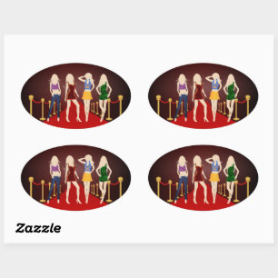 Mode Meisjes op de Rode Tapijt Ovale Stickers