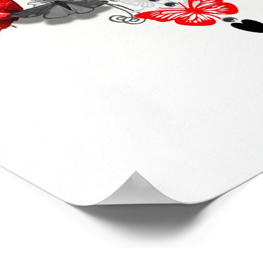 Mode met vlinderhaar Ontwerp Rood zwart Poster (Hoek)