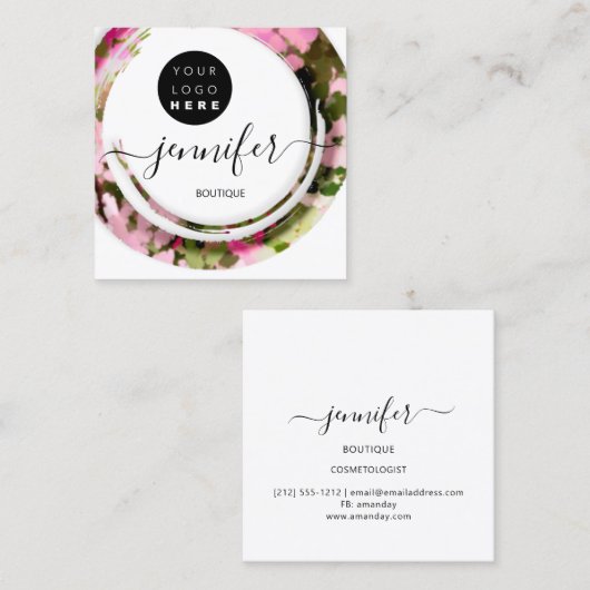 Mode Militaire Roze Boutique Logo Vierkante Visitekaartje (Voorkant / Achterkant)