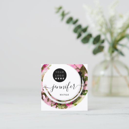 Mode Militaire Roze Boutique Logo Vierkante Visitekaartje (Staand voorkant)