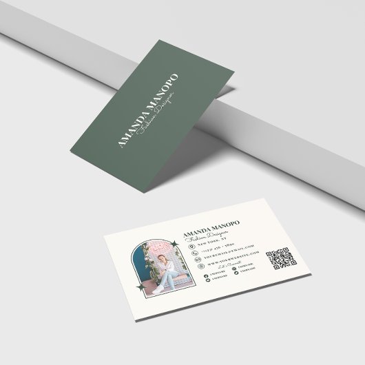 Mode Minimalistische Groen Scannable QR Code Zakel Visitekaartje